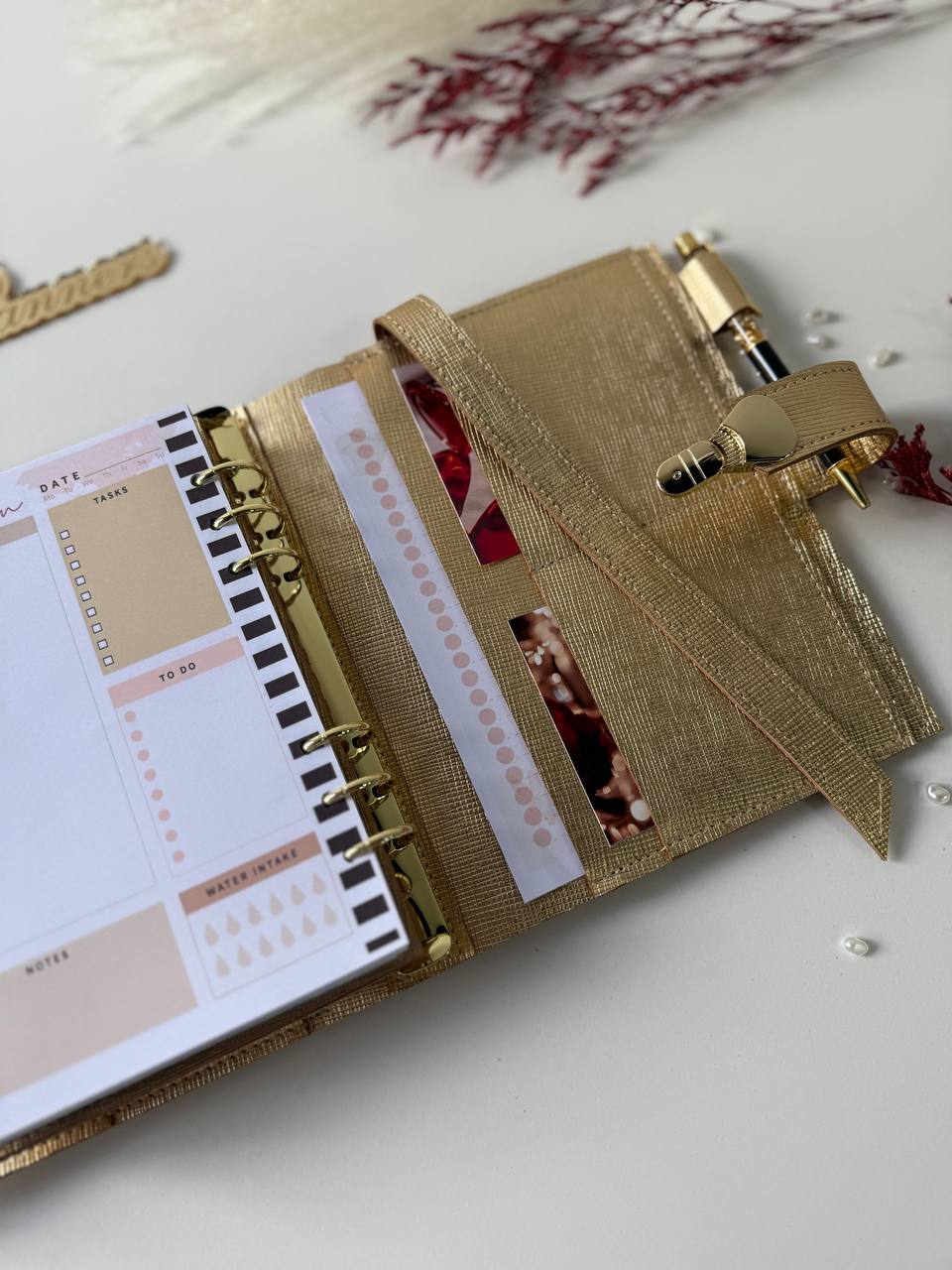 Gold leather notebook cover A5. Natural Italian Leather gold Planner A5.