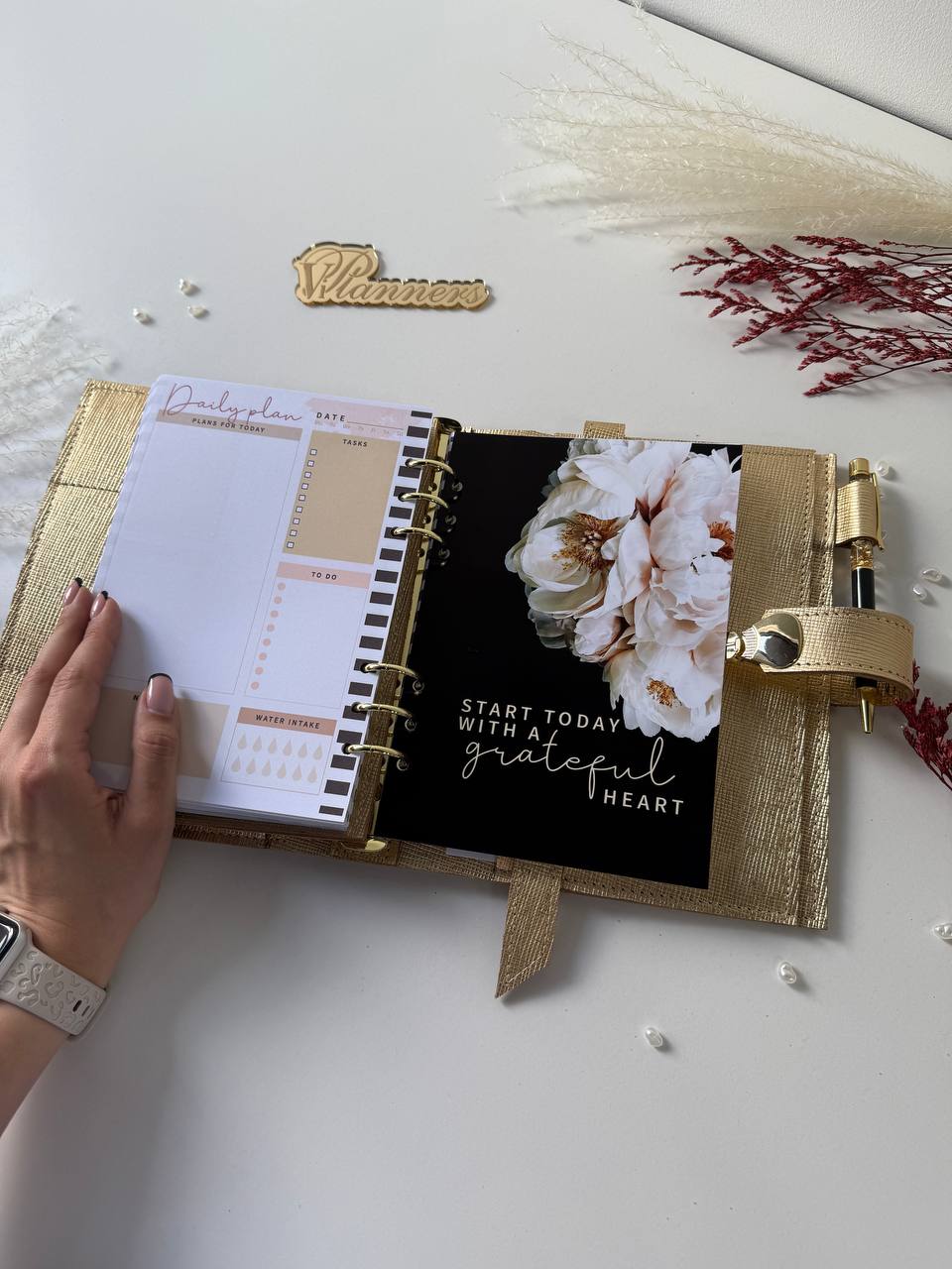 Gold leather notebook cover A5. Natural Italian Leather gold Planner A5.