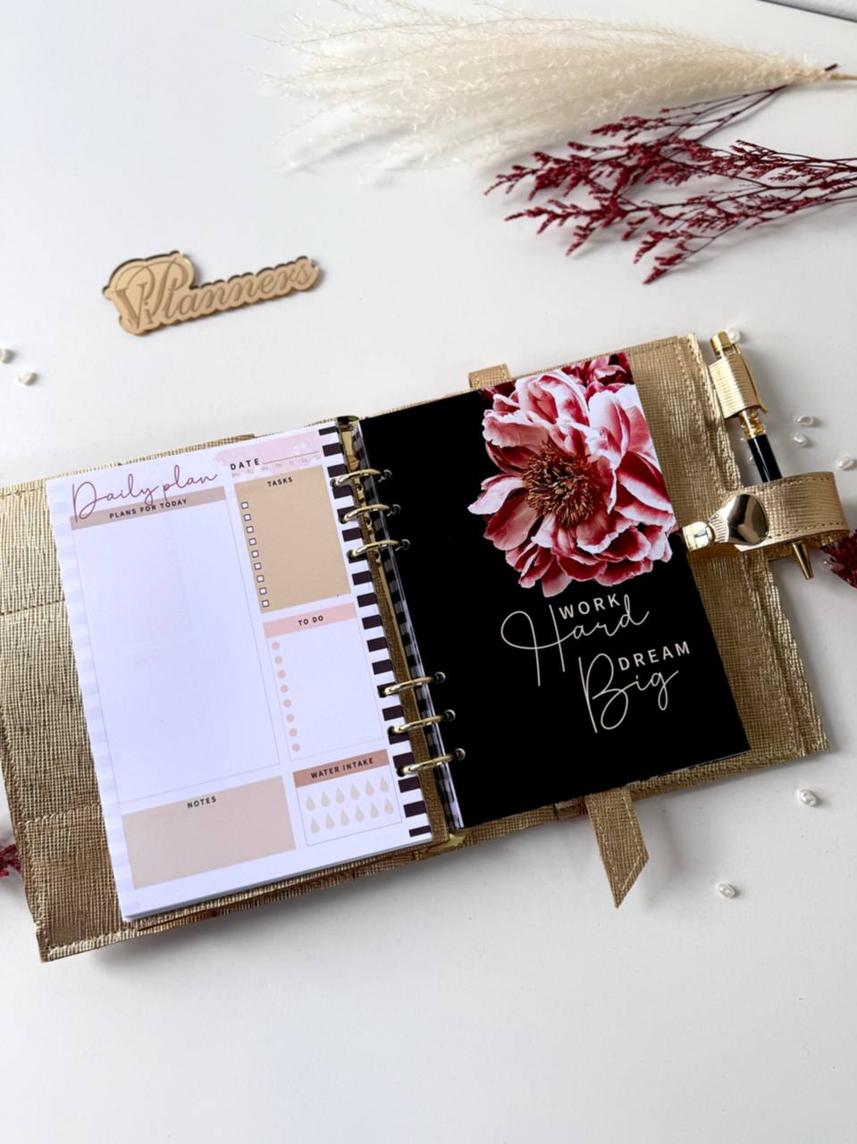 Gold leather notebook cover A5. Natural Italian Leather gold Planner A5.