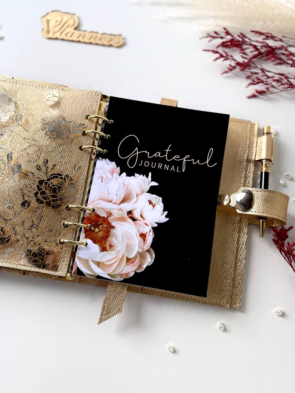 Gold leather notebook cover A5. Natural Italian Leather gold Planner A5.