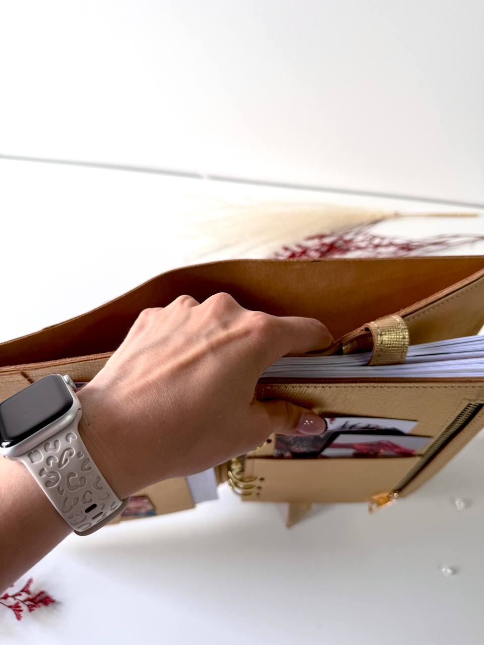 Gold leather notebook cover A5. Natural Italian Leather gold Planner A5.