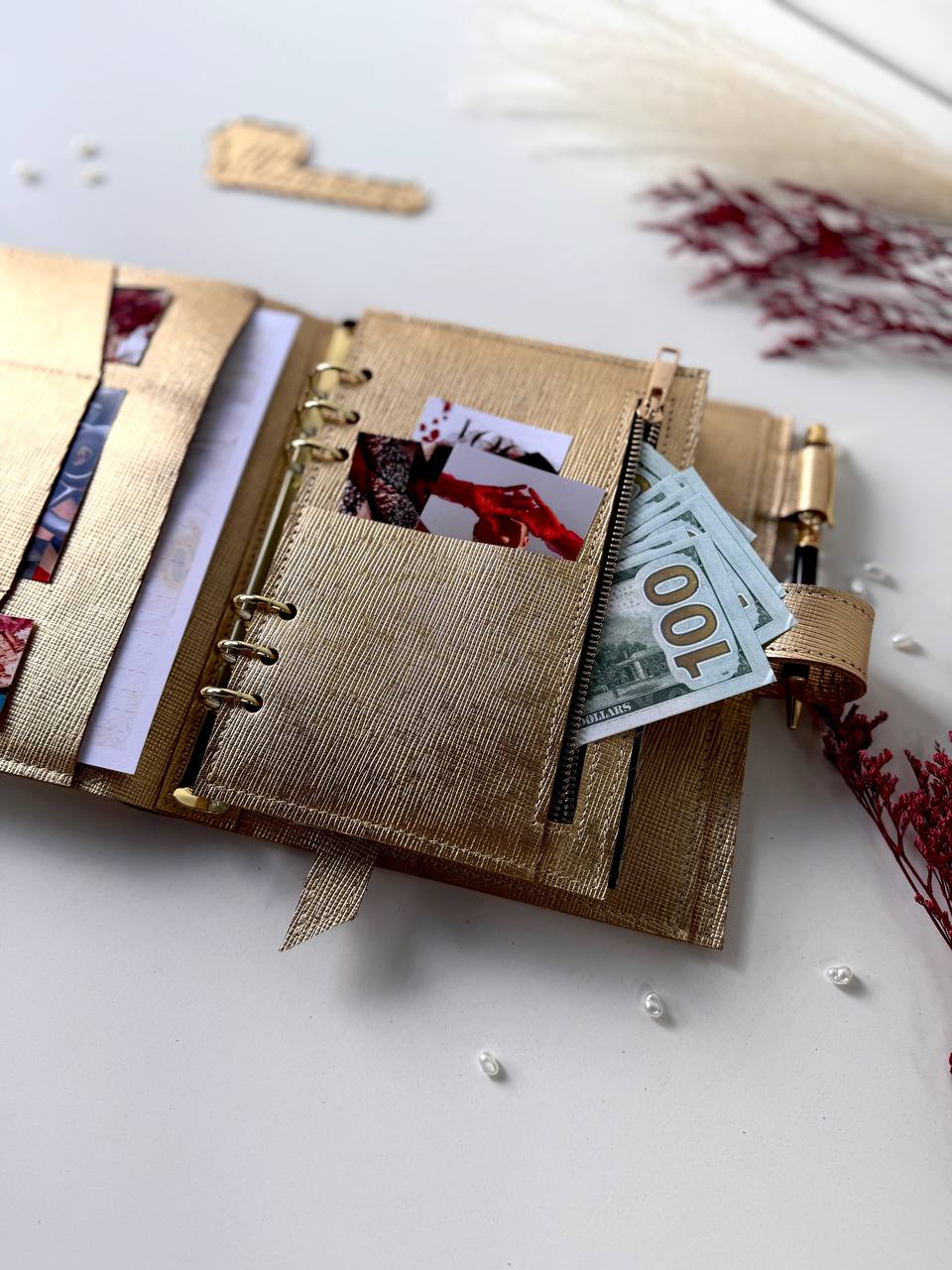 Gold leather notebook cover A5. Natural Italian Leather gold Planner A5.