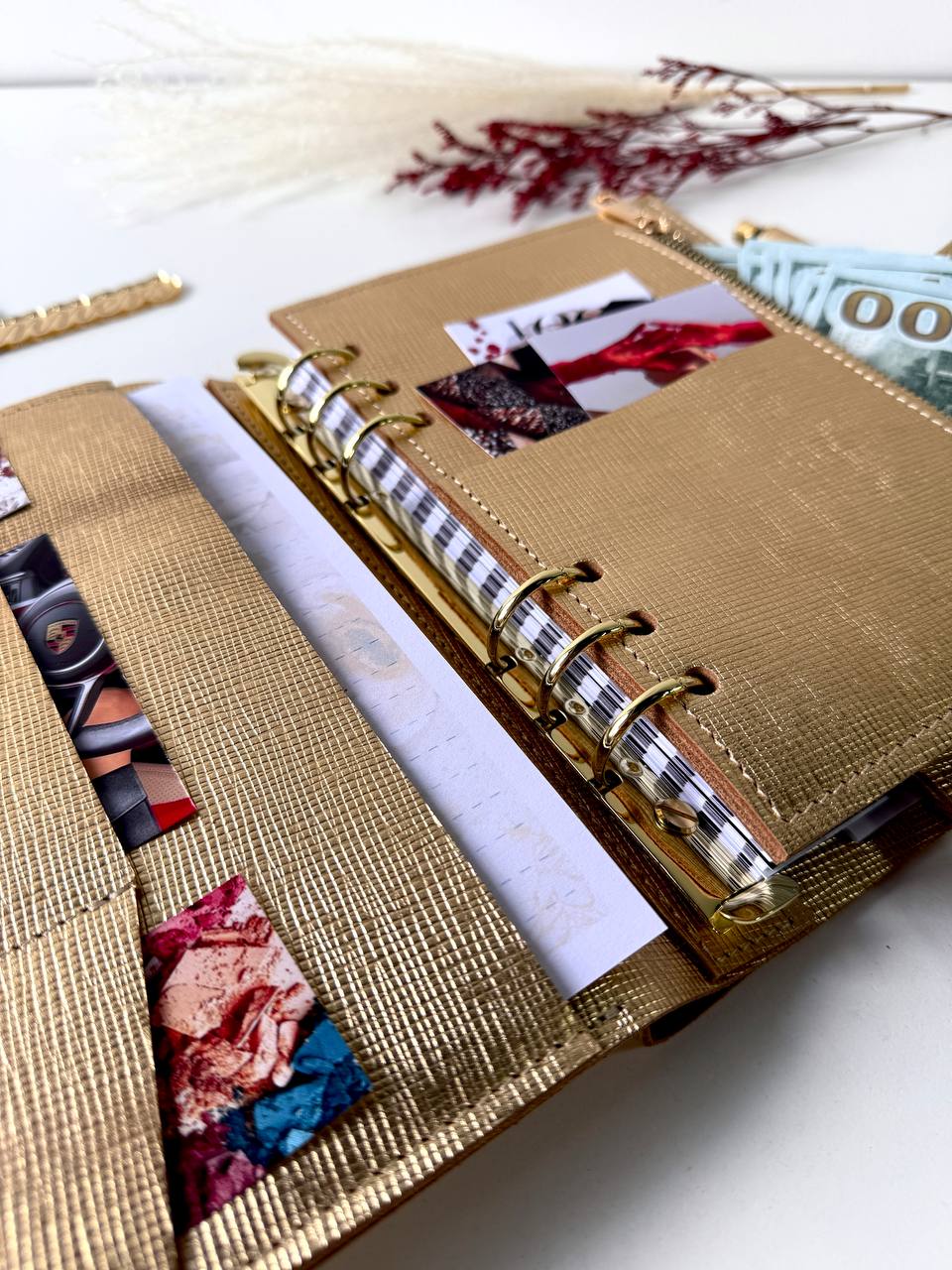 Couverture de carnet en cuir doré A5. Agenda A5 en cuir italien naturel doré, carnet à anneaux a5, modèle en cuir, classeur à anneaux A5, classeur a5, modèle de portefeuille en cuir, portefeuille à anneaux.