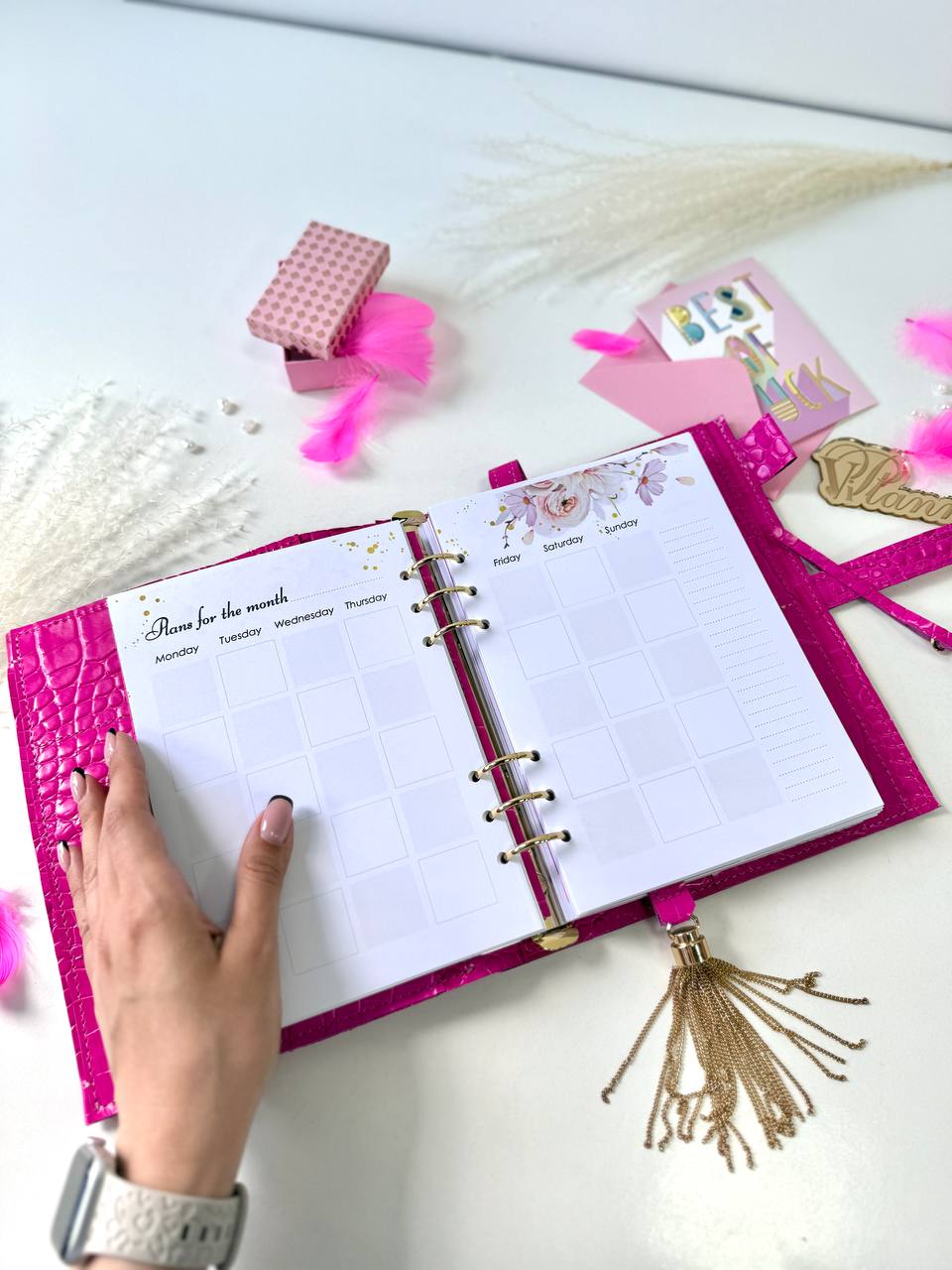 Natural Italian Leather hot Pink Planner A5, Ringbuch a5, Leather template, A5 ring binder,Binder a5,Leather wallet template,Binder wallet.