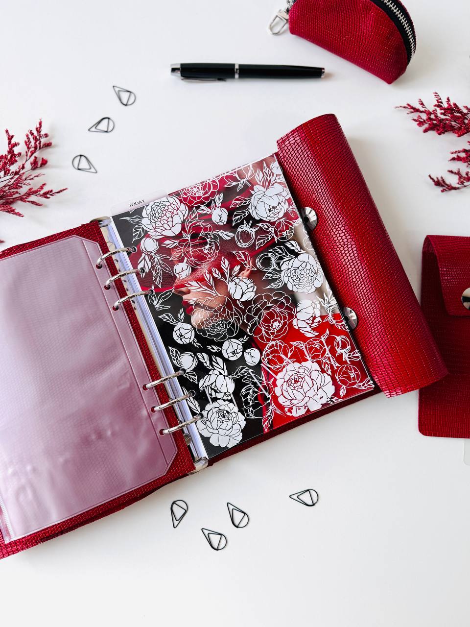 Leather Red Gift set notebook cover A5 with pencil case and mini case.