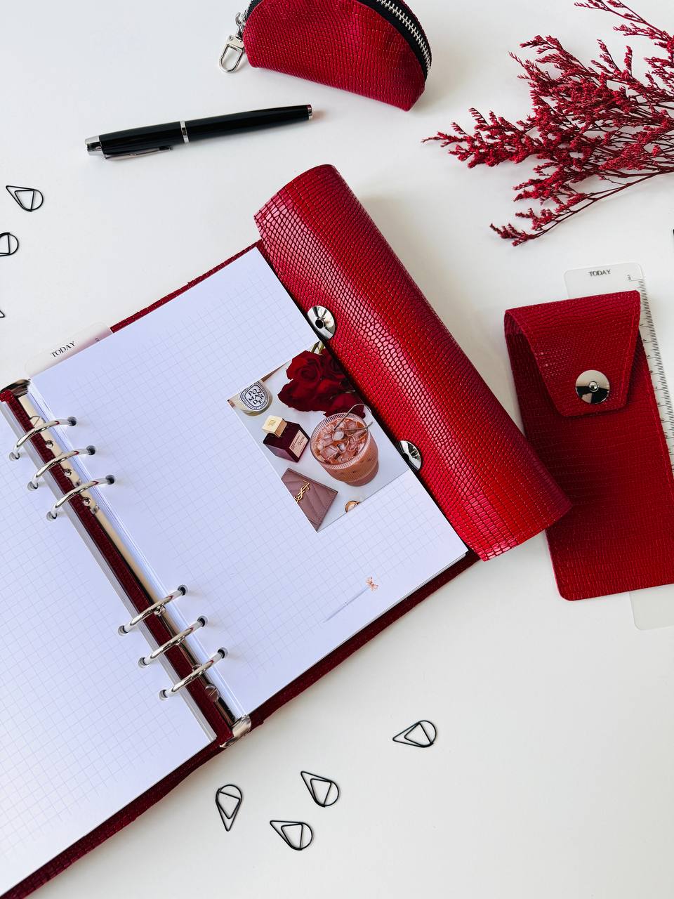 Leather Red Gift set notebook cover A5 with pencil case and mini case.