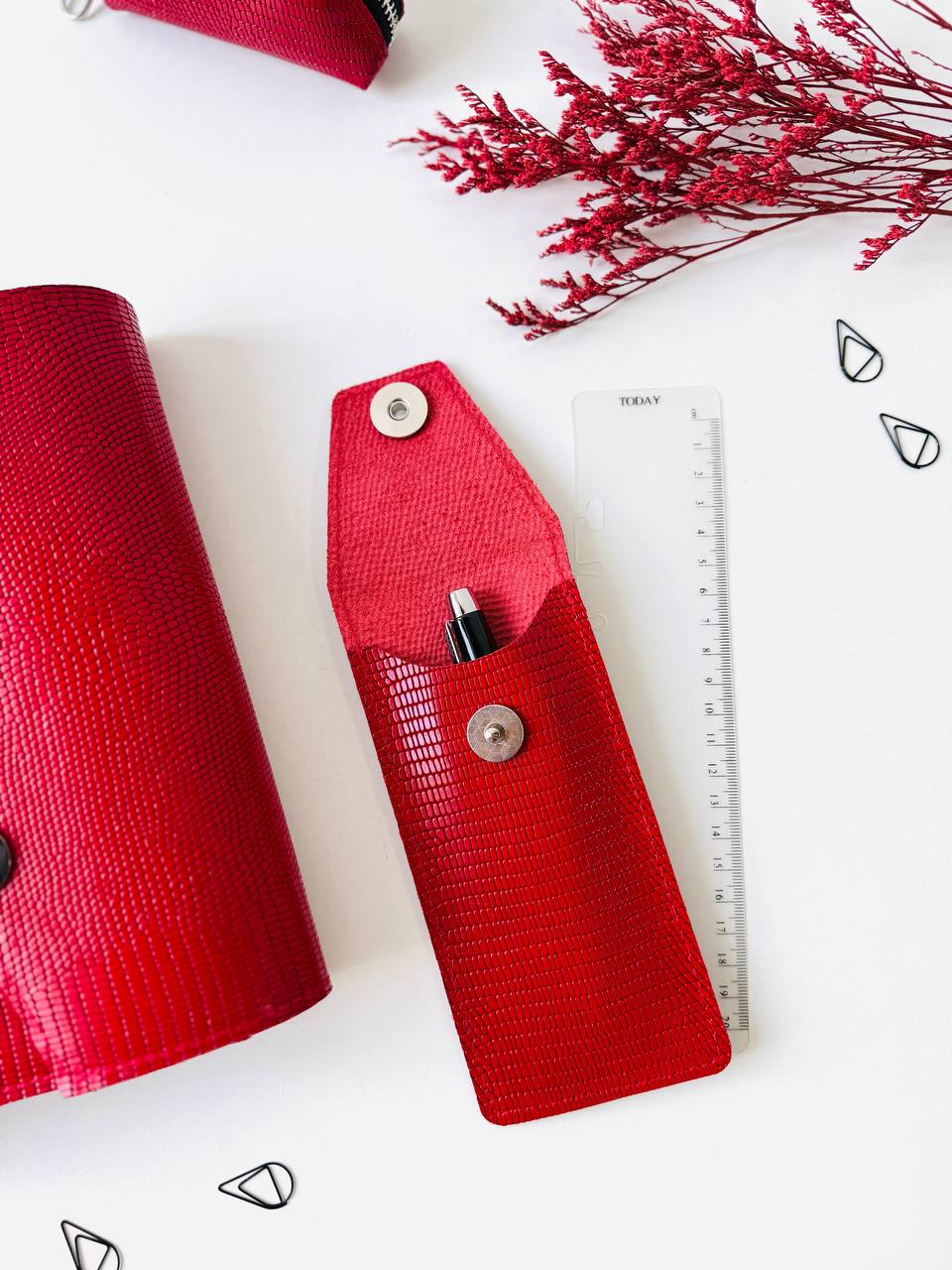 Leather Red Gift set notebook cover A5 with pencil case and mini case.