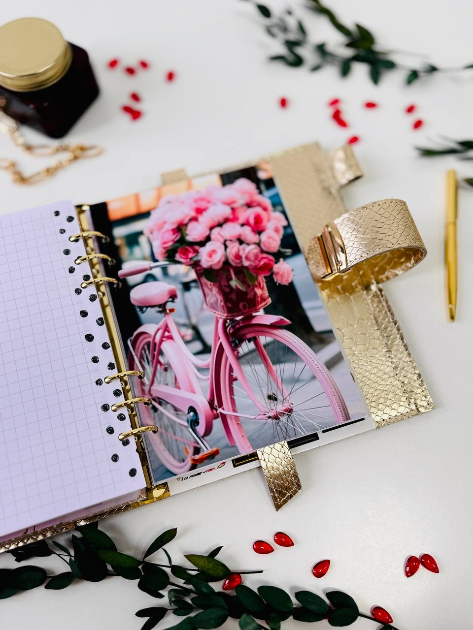 Gold leather planner binder A5.