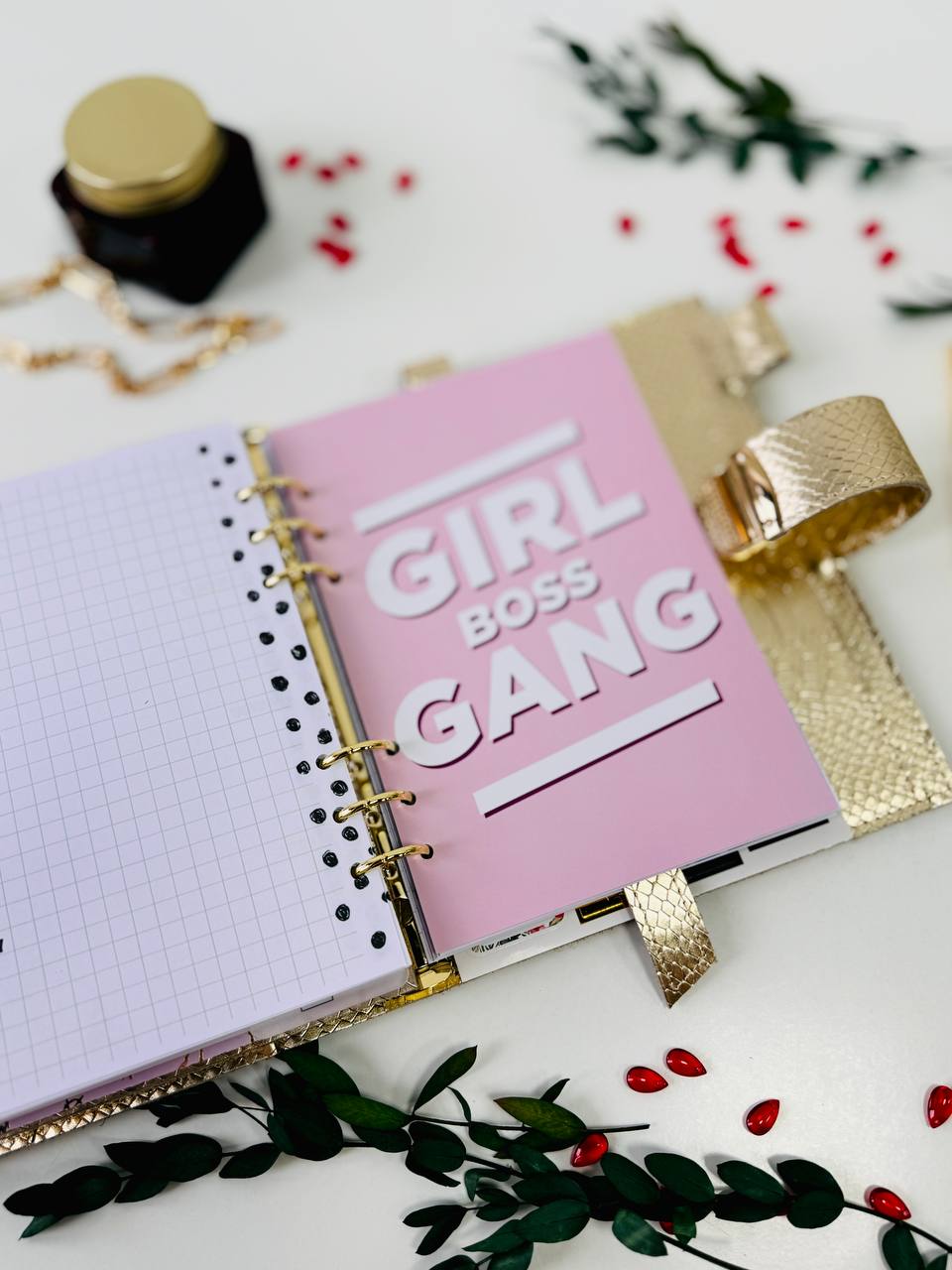 Gold leather planner binder A5.