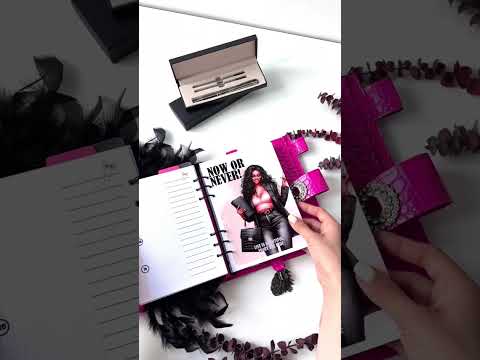 Hot pink leather planner A5 with black furniture and gifts 🎁
