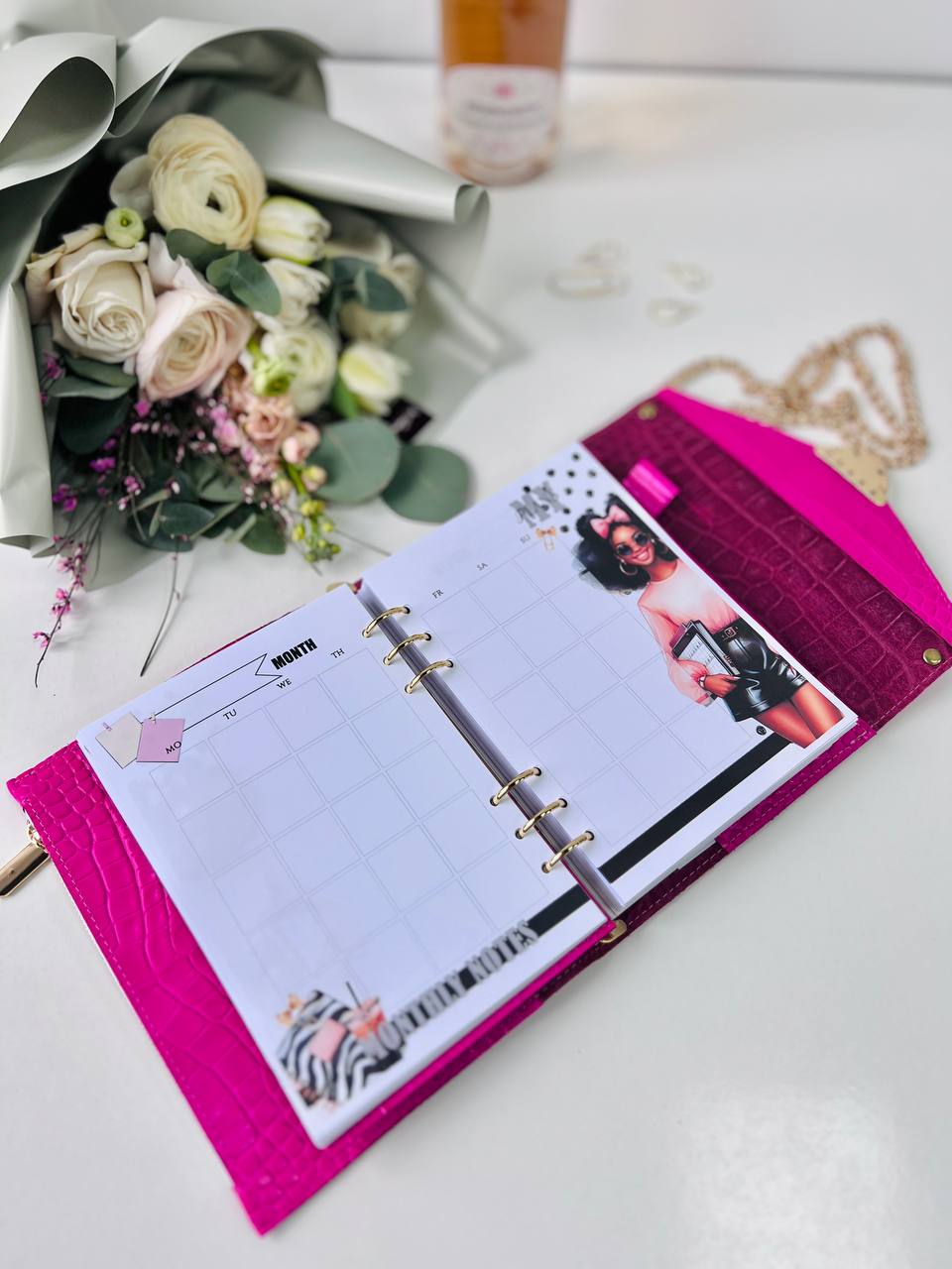 Vibrant Pink A5 Leather Notebook Bag