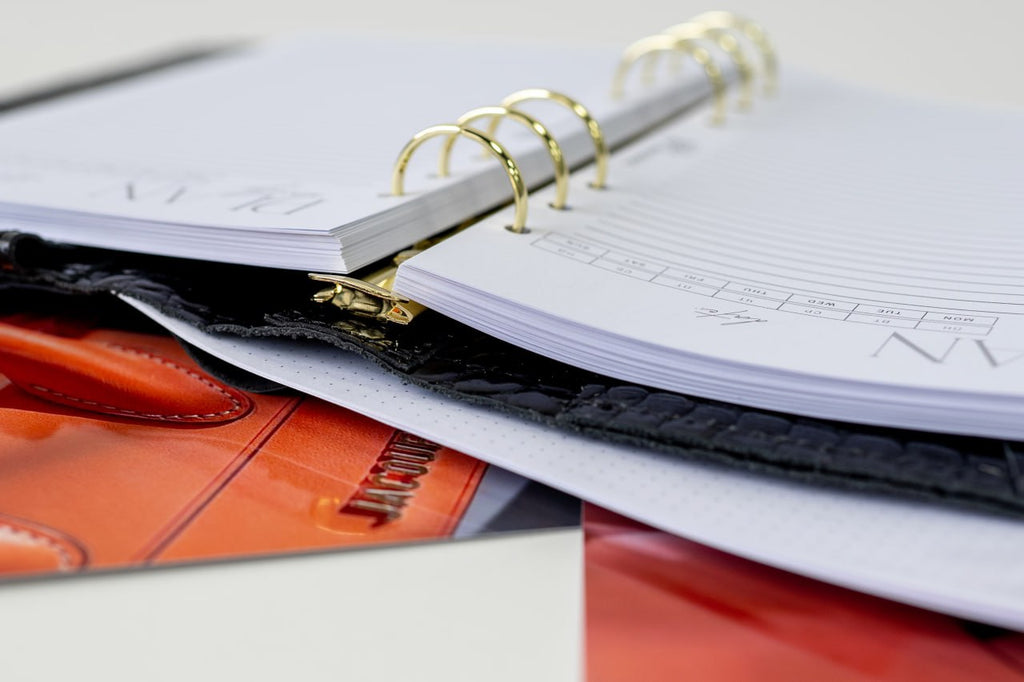 Cyprus, Limassol. Black croco leather notebook cover A5 for documents A4 and A5 format.