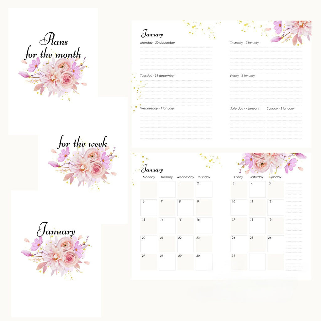 Dated 2026 weekly planner pages. Printed planner pages, size A5.