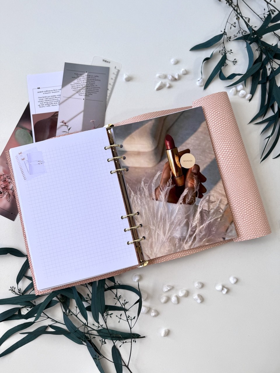 Peach leather notebook cover A5 with big binder.