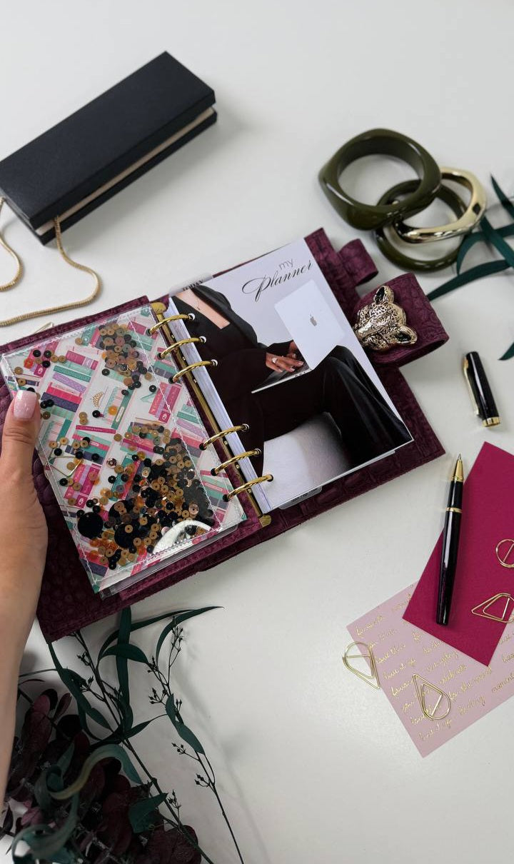 Luxurious A6 Genuine Leather Planner Binder – Crocodile Embossed Burgundy with Gold Leopard Clasp