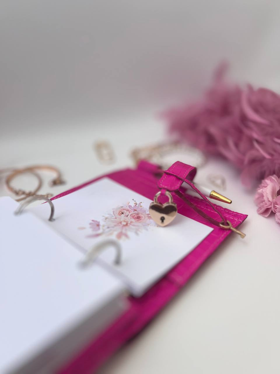 Hot pink leather notebook cover A7 mini wallet planner.