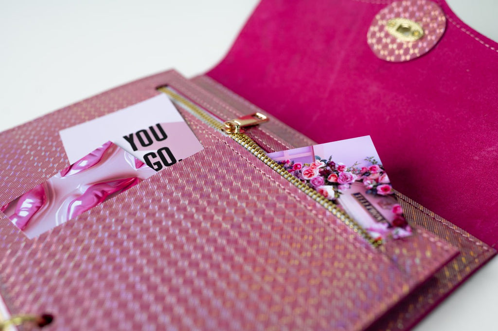 Cyprus, Limassol. RARE holographic pink leather notebook cover A5.