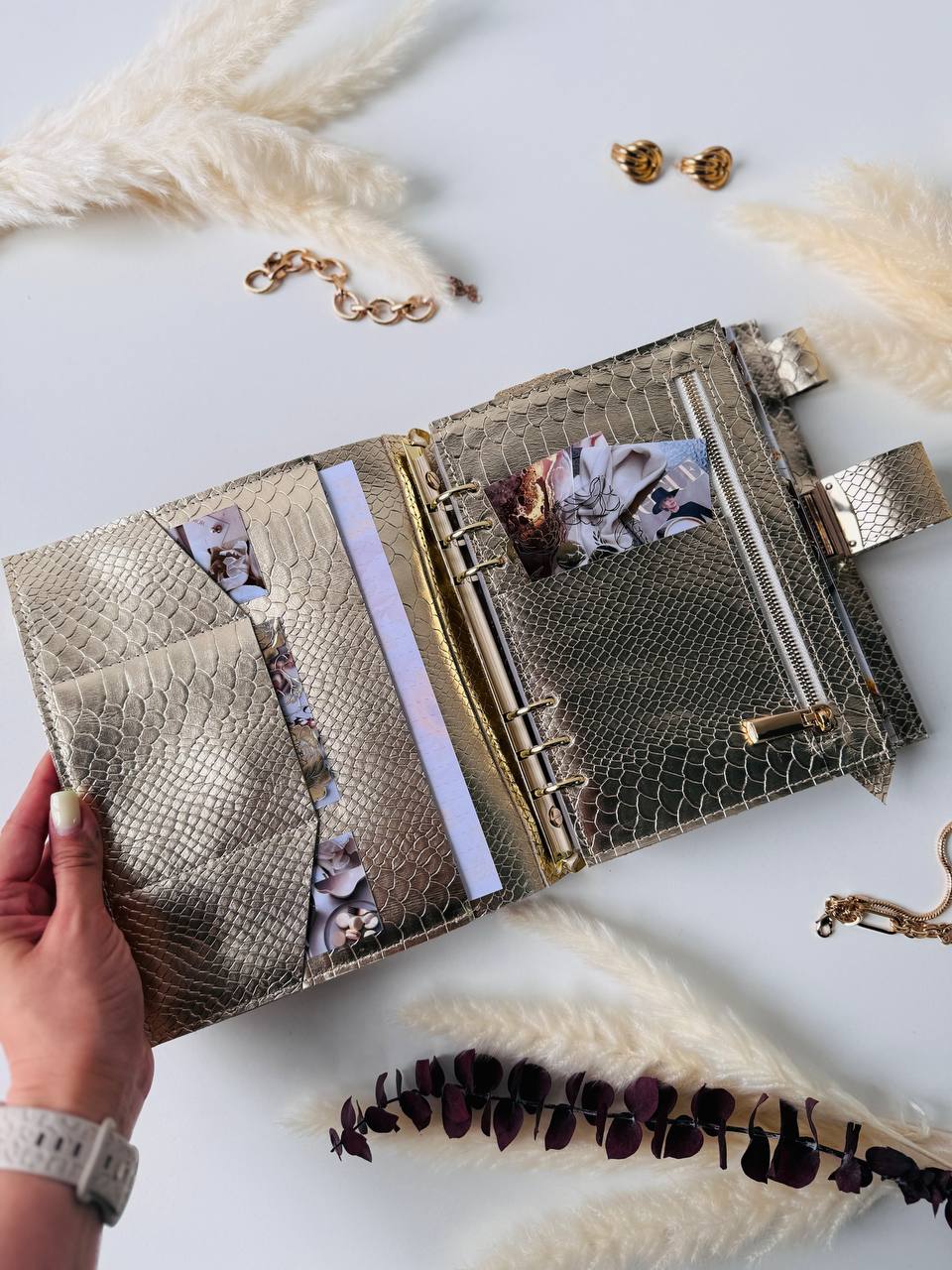 Gold leather planner binder A5.