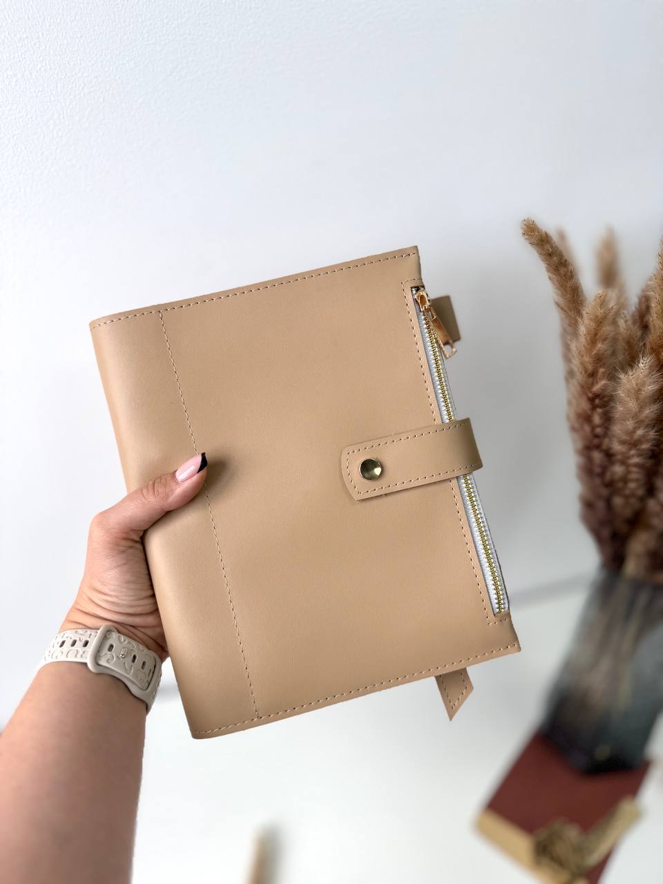 Leather notebook cover. Natural Leather Planner A5,Planner, A5 binder, Leather template, A5 ring binder,Binder a5, planner with bag, gold furniture.