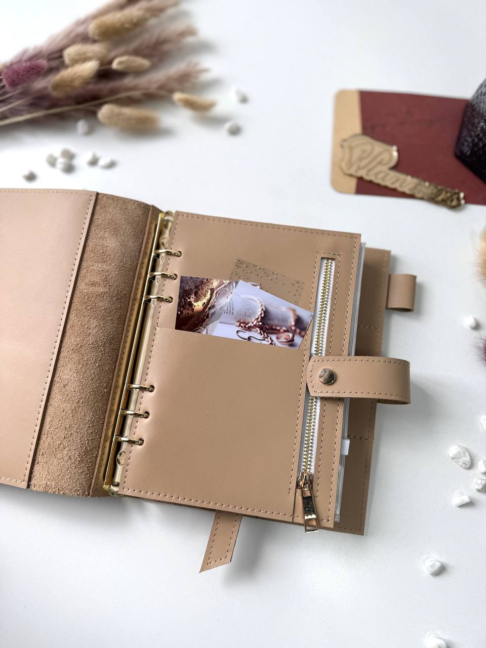 Leather notebook cover. Natural Leather Planner A5,Planner, A5 binder, Leather template, A5 ring binder,Binder a5, planner with bag, gold furniture.