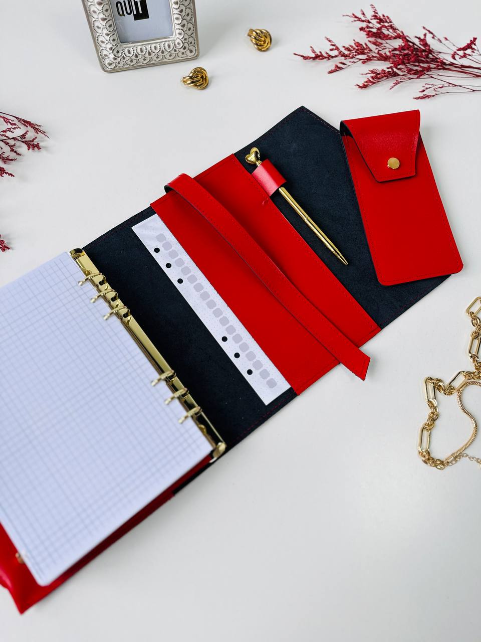 Red & Black Genuine Leather Gift Set. Red and black leather notebook cover A5 with leather pencil case- perfect gift 2026.