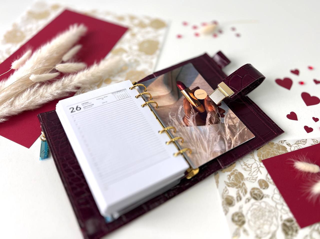 A6 leather double planner cover binder 6 rings binder, dated planner, leather planner, gift for her, medium size planner.