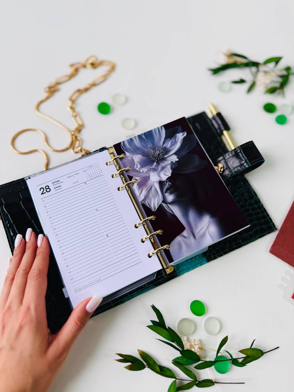 Green leather planner A6
