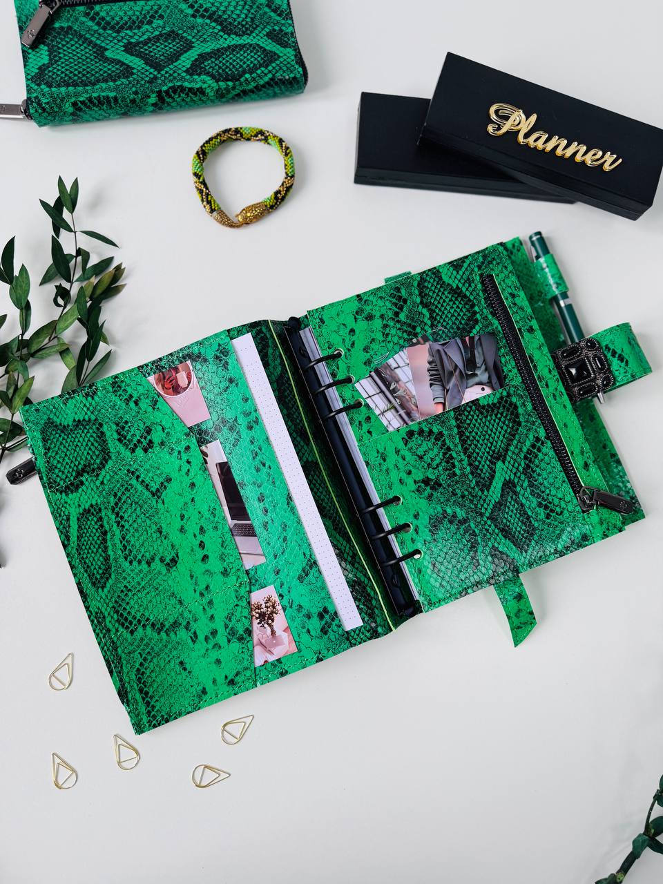 Snake Leather Planner notebook cover A5, Leather Bullet Journal,Leather Sketchbook,Executive Leather Planner,Handmade Leather cover with wallet.