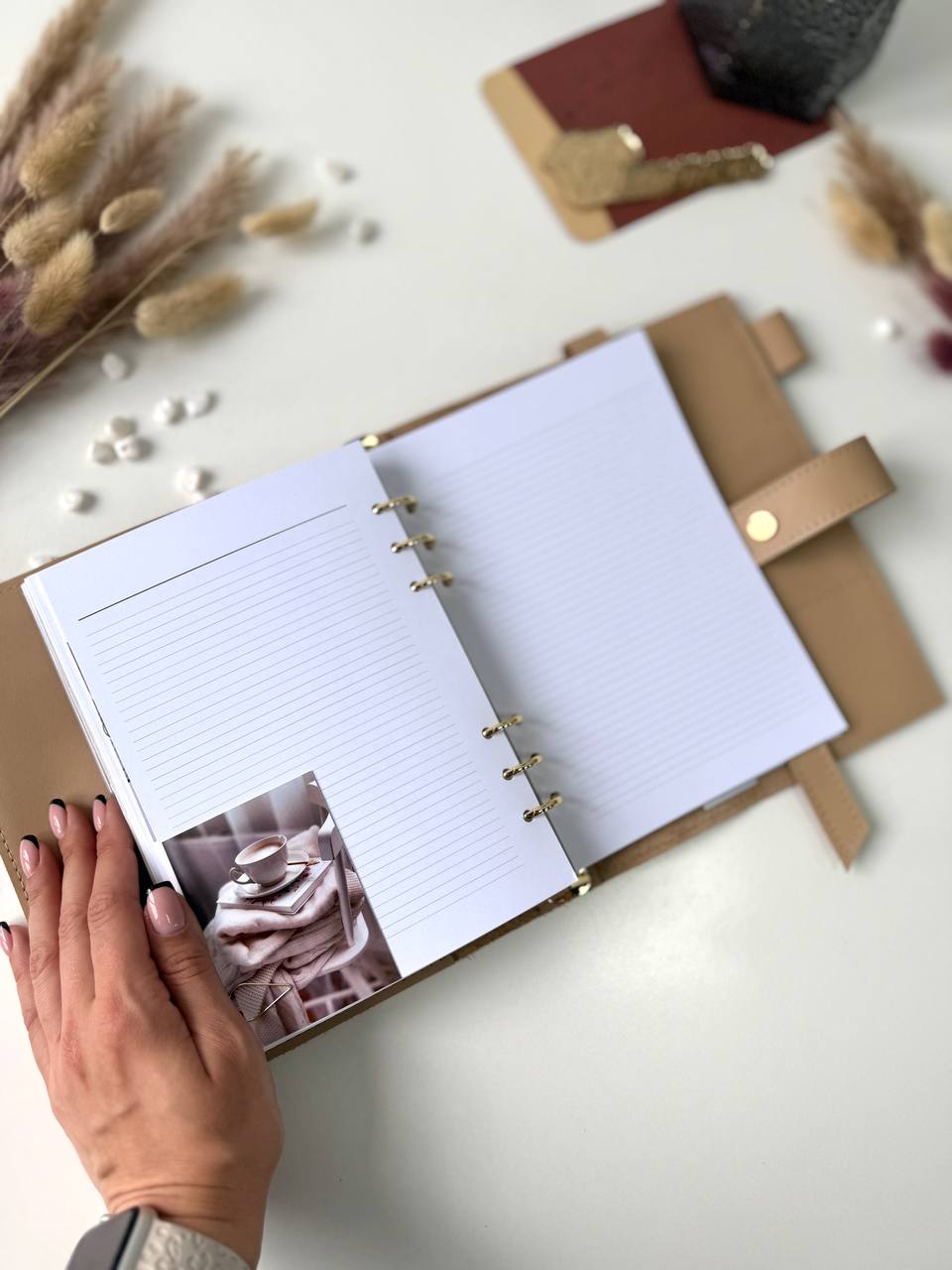 Leather notebook cover. Natural Leather Planner A5,Planner, A5 binder, Leather template, A5 ring binder,Binder a5, planner with bag, gold furniture.