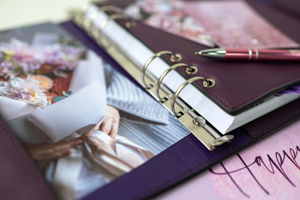 Violet Natural Italian Leather Planner A5, gift for her, perfect planner, Ring Planner Agenda A5 Six Ring Planner and Ring Personal Planner.