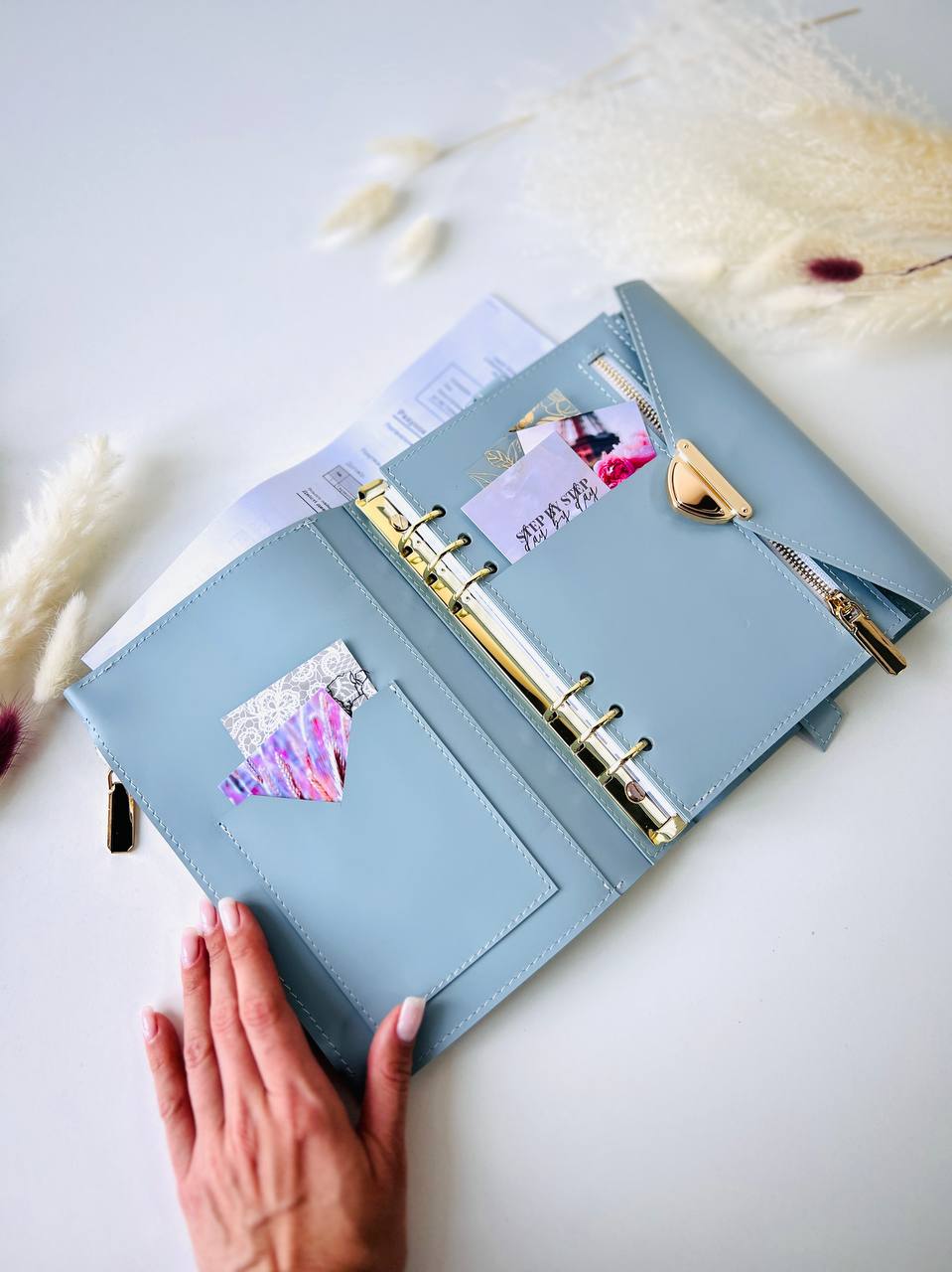 Blue leather notebook cover A5.