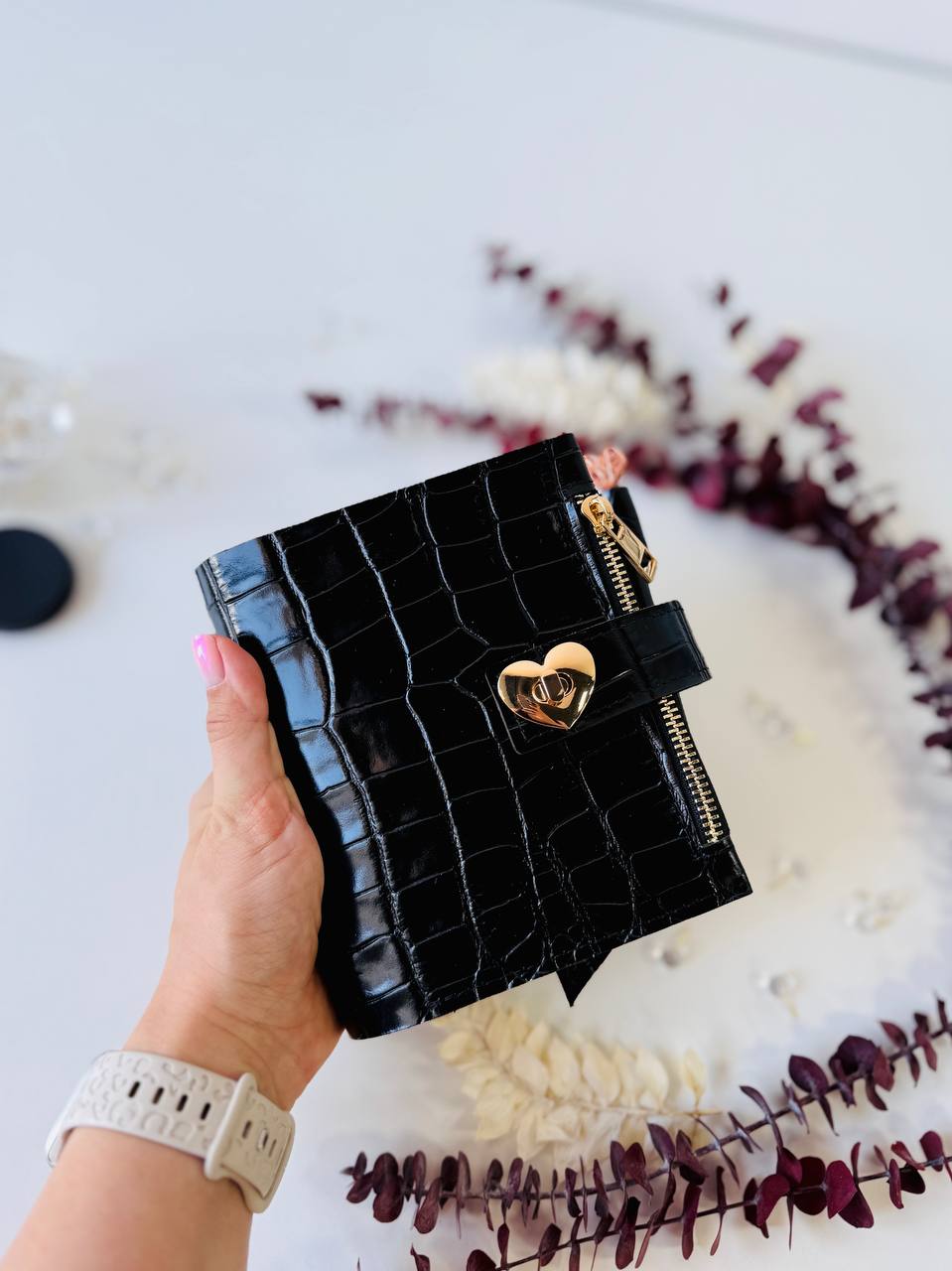 Elegant A7 Daily Planner | Black Crocodile-Embossed Organizer