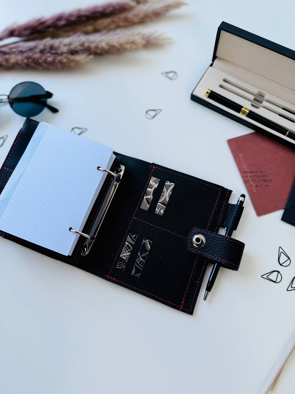 Leather mini planner A7, mini planner,personal size, study stationery, passport size notebook, leather wallet binder planner daily.