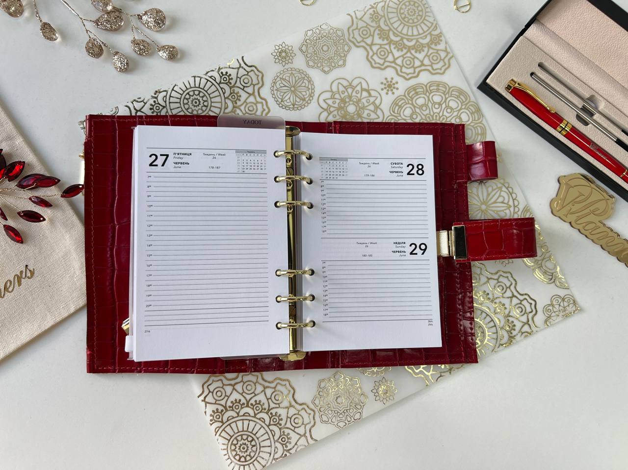 A6 NEW SIZE leather double planner cover binder 6 rings binder, dated planner, leather planner, gift for her, medium size planner.