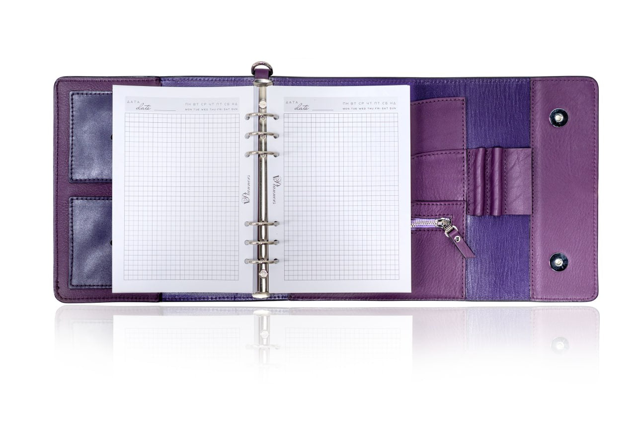 Violet Natural Italian Leather Planner A5, gift for her, perfect planner, Ring Planner Agenda A5 Six Ring Planner and Ring Personal Planner.