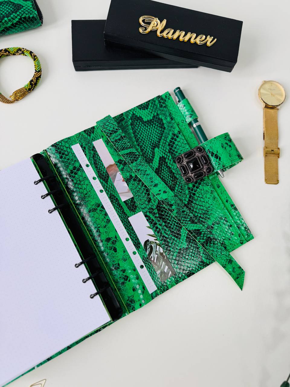 Snake Leather Planner notebook cover A5, Leather Bullet Journal,Leather Sketchbook,Executive Leather Planner,Handmade Leather cover with wallet.