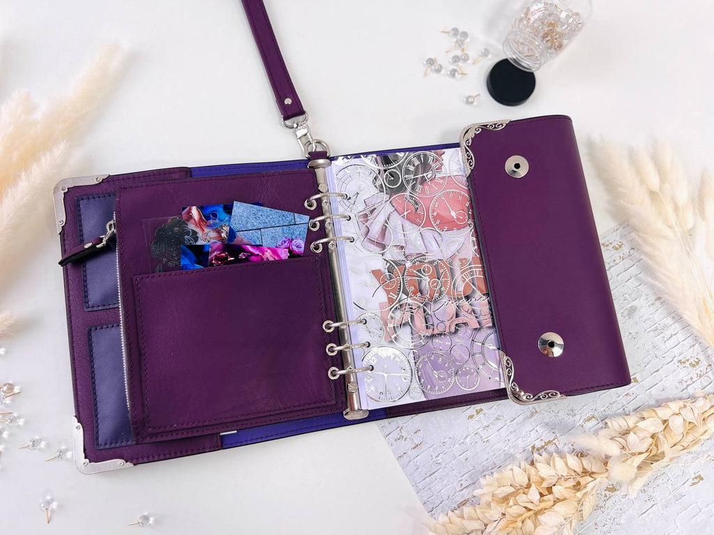 Violet Natural Italian Leather Planner A5, gift for her, perfect planner, Ring Planner Agenda A5 Six Ring Planner and Ring Personal Planner.