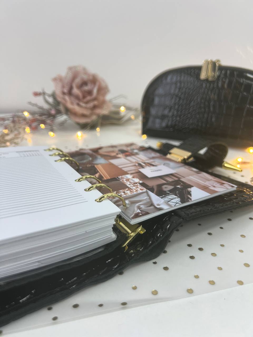 A6 NEW SIZE leather double planner cover binder 6 rings binder, dated planner, leather planner, gift for her, medium size planner. With makeup bag.