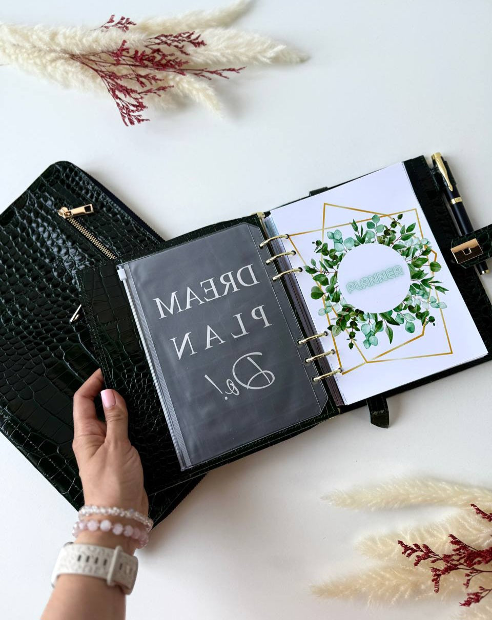 Marble green leather set folder for documents a4 and notebook a5. Together cheaper.