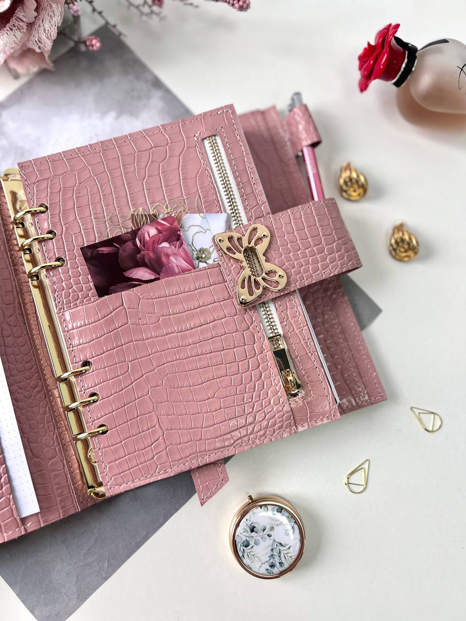 Natural Italian Leather Pink Planner A5.