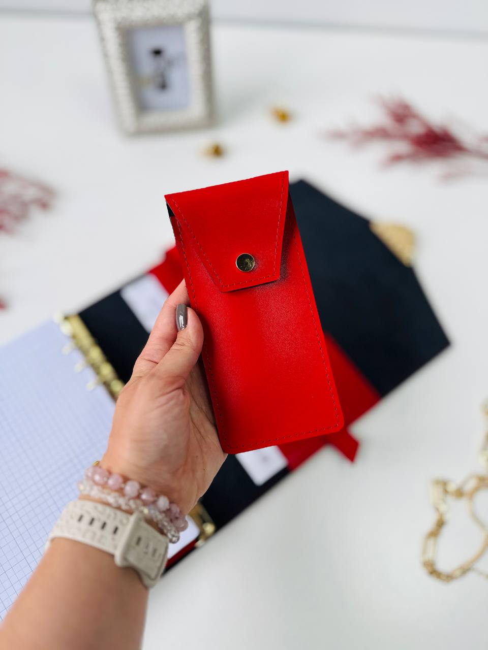 Red & Black Genuine Leather Gift Set. Red and black leather notebook cover A5 with leather pencil case- perfect gift 2026.
