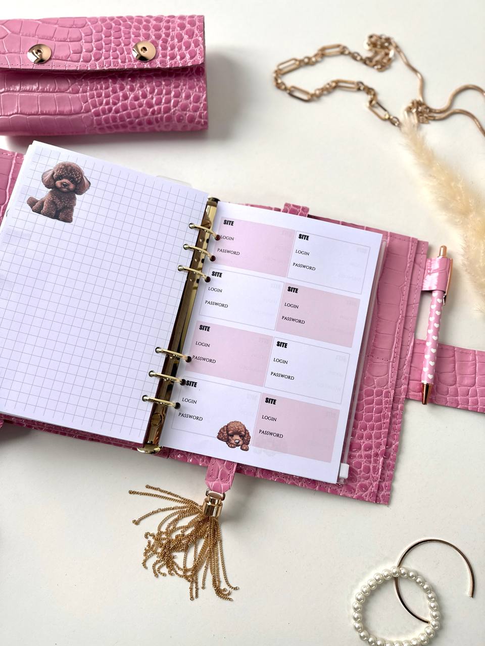 Pink leather gift- planner A5, wallet and pencil case.