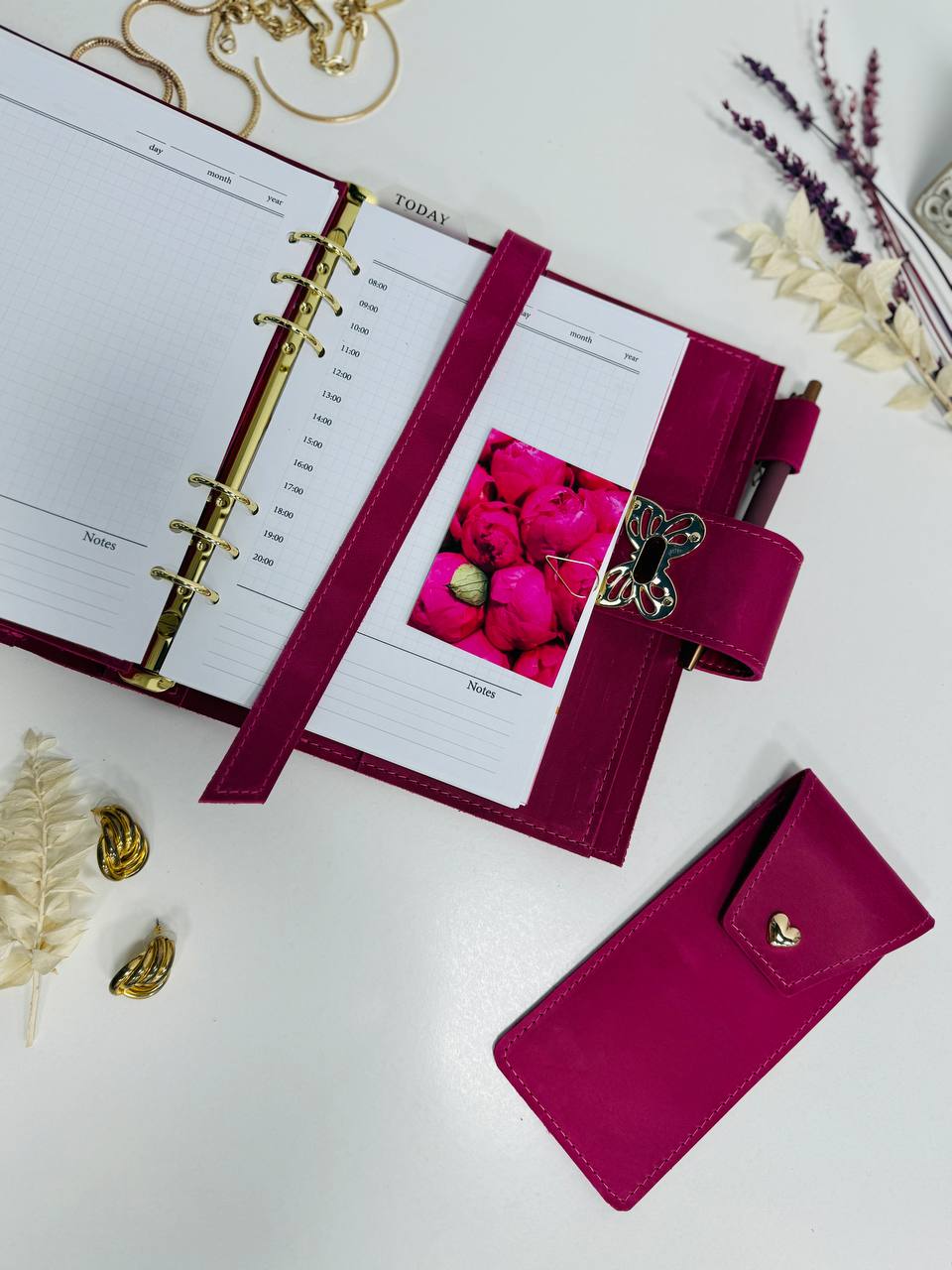 Pink leather planner A5