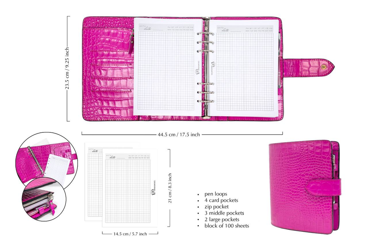 Hot pink Natural Italian Leather Planner A5, gift for her.
