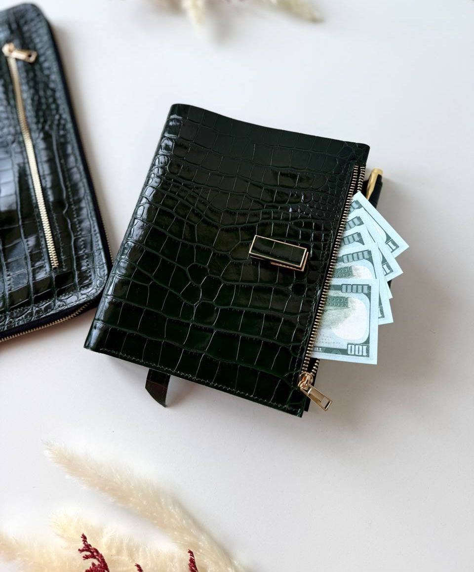 Marble green leather set folder for documents a4 and notebook a5. Together cheaper.