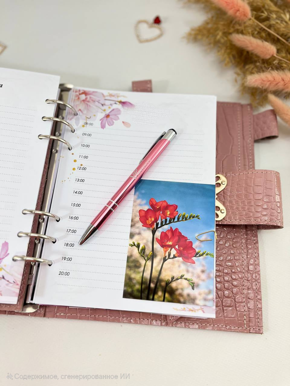 Natural Italian Leather Pink Planner A5.