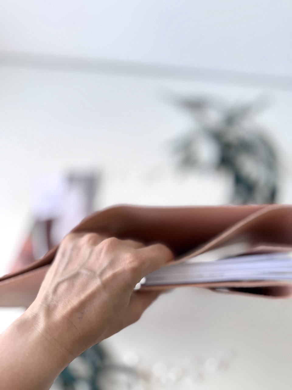 Peach leather notebook cover A5 with big binder.