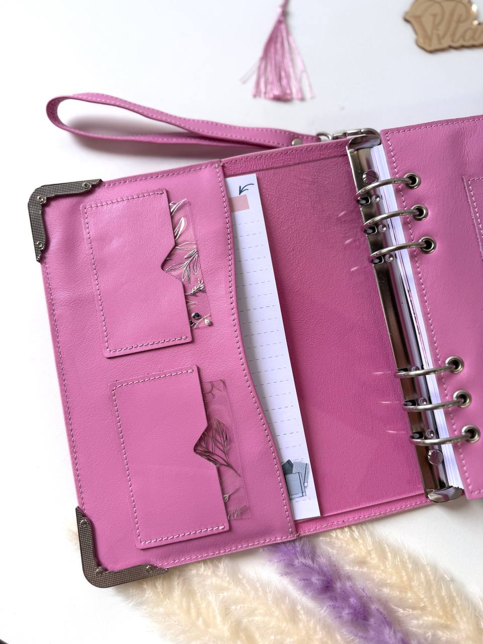 Pink Natural Italian Leather Planner A5, gift for her, perfect planner, Ring Planner Agenda A5 Six Ring Planner and Ring Personal Planner.