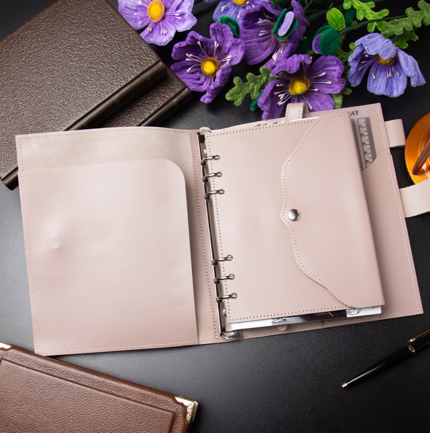 Leather classic notebook cover A5 with binder 6 rings, Leather template, A5 ring binder, Leather wallet template,Binder wallet.