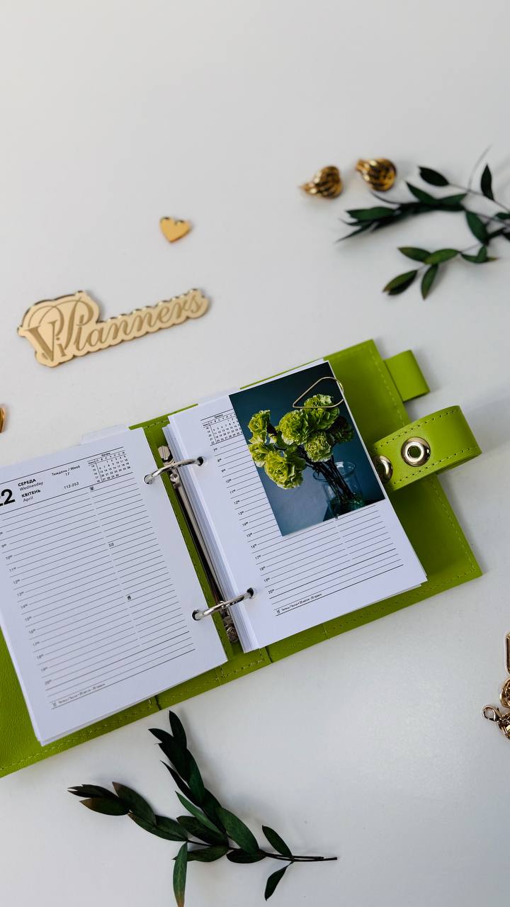 Leather mini planner A7 binder.